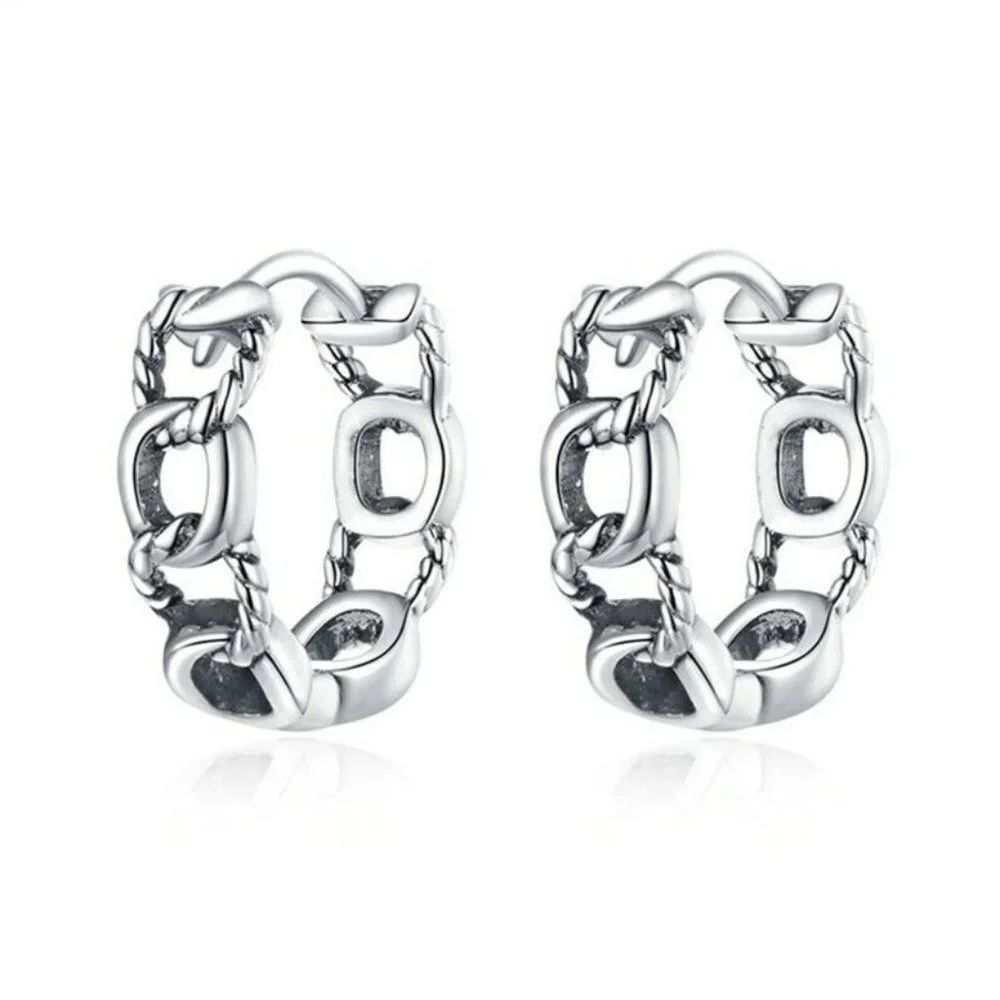 New Sterling Silver Chain Huggies - Picture 2 of 3